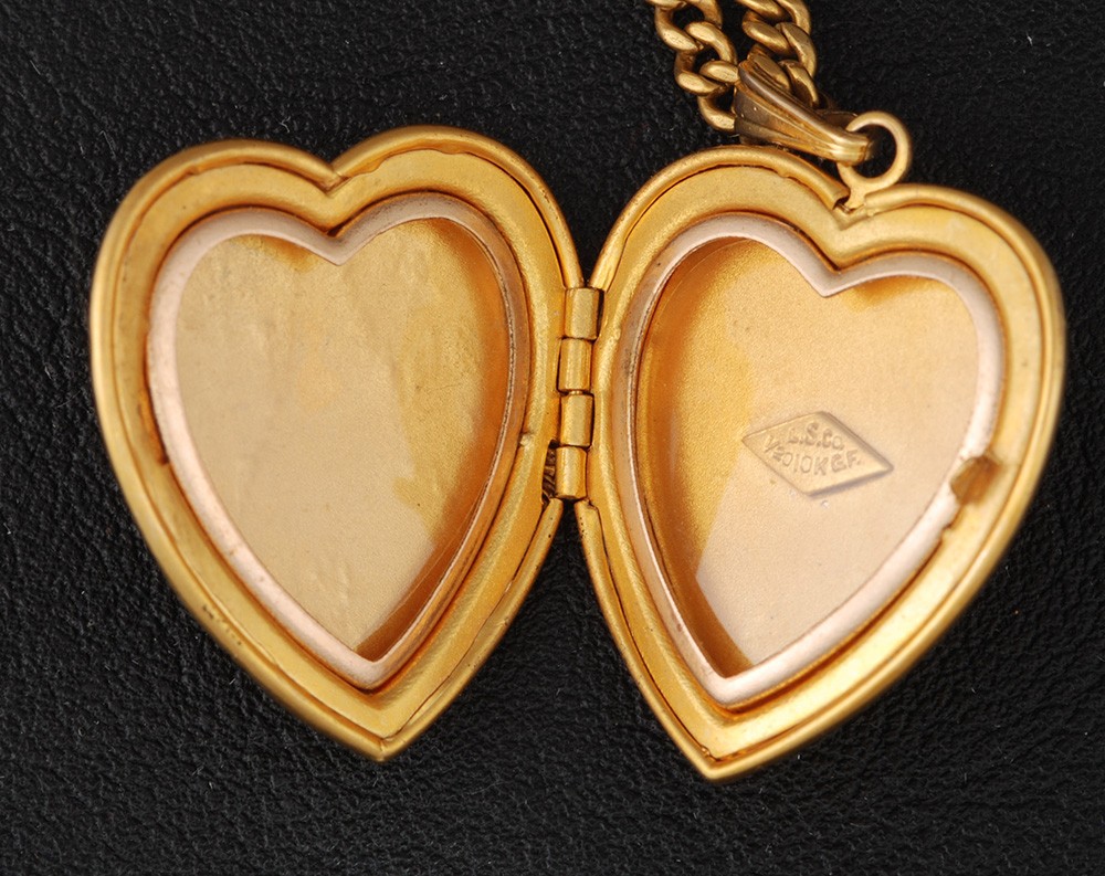 10K Gold Two Toned Detailed Heart Locket Necklace Pendant 
