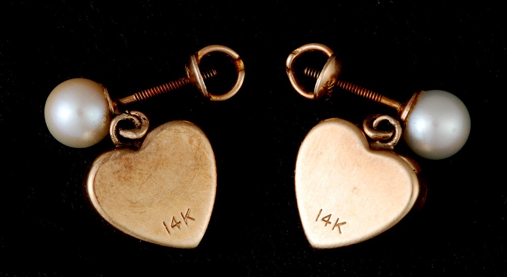 14K earrings with hearts and pearls